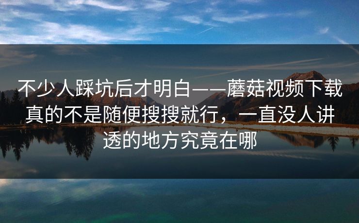 不少人踩坑后才明白——蘑菇视频下载真的不是随便搜搜就行，一直没人讲透的地方究竟在哪