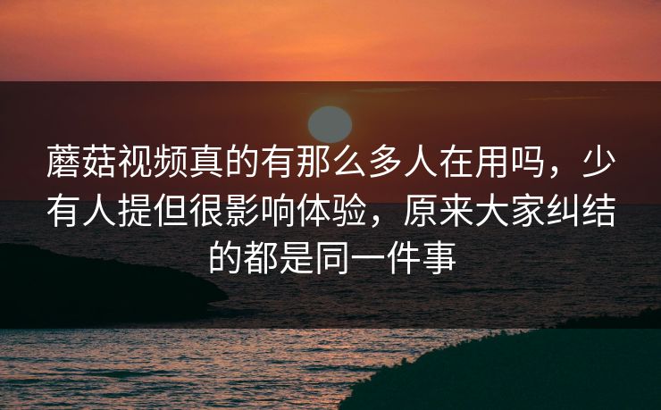 蘑菇视频真的有那么多人在用吗，少有人提但很影响体验，原来大家纠结的都是同一件事
