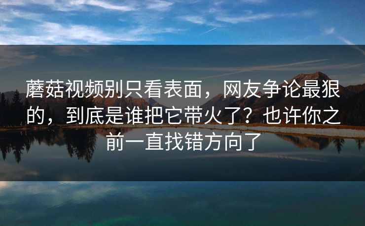 蘑菇视频别只看表面，网友争论最狠的，到底是谁把它带火了？也许你之前一直找错方向了